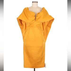 ASOS DESIGN Mustard Draped Shoulder Statement Midi Dress Size 10